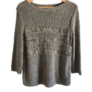 Olive Green Crochet Knit 3/4 Sleeves Sweater Size Medium